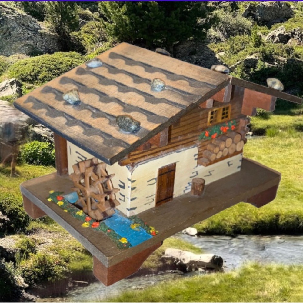 Vintage sweeden cuendet edelweiss Swiss music box watermill cabin works stashbox